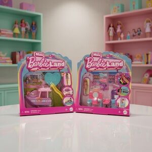 Mini Barbie Land Boat and Pool Set And Mini Beauty Shop Set